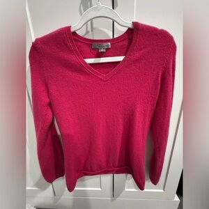 Charter Club V-Neck Cashmere Sweater in Vibrant Pink Small